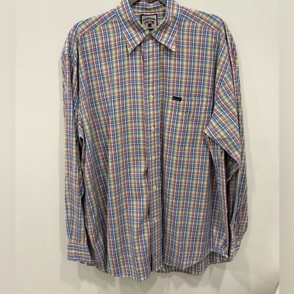 Vtg Façonnable Men Shirt L Relaxed Fit Multicolor Plaid Button-Up Front Pocket